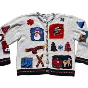 Vintage Susan Bristol Winter Scene Cardigan Size L Color Cream Multiple Colors